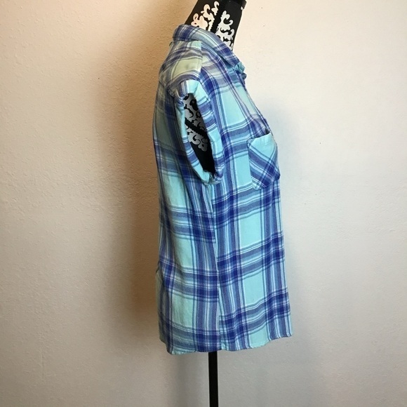 Rails Britt Tartan Plaid Cap Sleeve Button Front Top - Picture 11 of 14